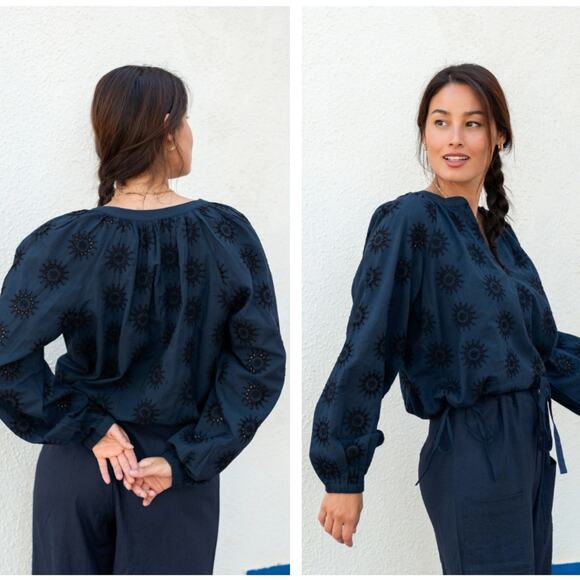MERSEA Voyageur Poete Eyelet Top Embroidered Deep Indigo Black Sz XL {3S52} - Picture 3 of 7